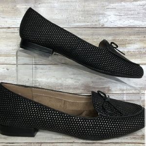 Aerosoles Feel Good 7.5M Black Gold Dot Loafers.